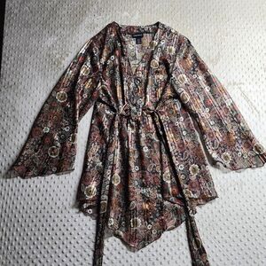 Lane Bryant Tunic Kimono Tie Back Top Metallic Stitch | 18/20